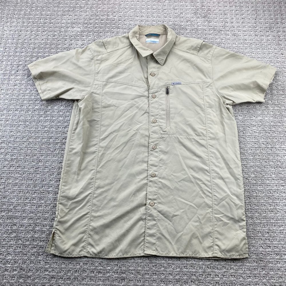 Columbia Omni-Shade Shirt Men Medium M Tan Brown Button Up Nylon Outdoors Hiking